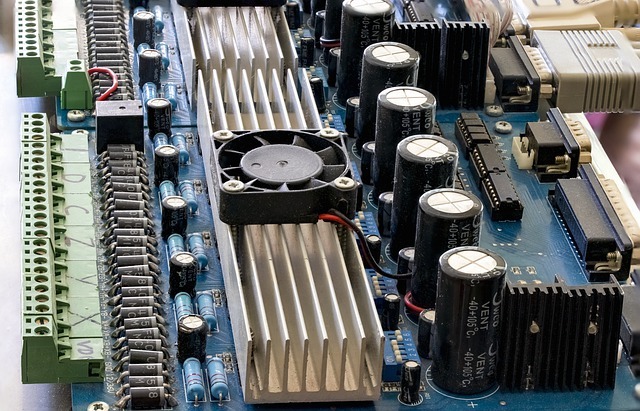 An image of the interior part of a motherboard with stepper motor.