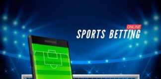 10 tips to win a bet Apuestas deportivas online. teléfono móvil con campo de fútbol en pantalla y pelota de fútbol realista en el frente. estadio de fútbol en el fondo. | Vector Premium